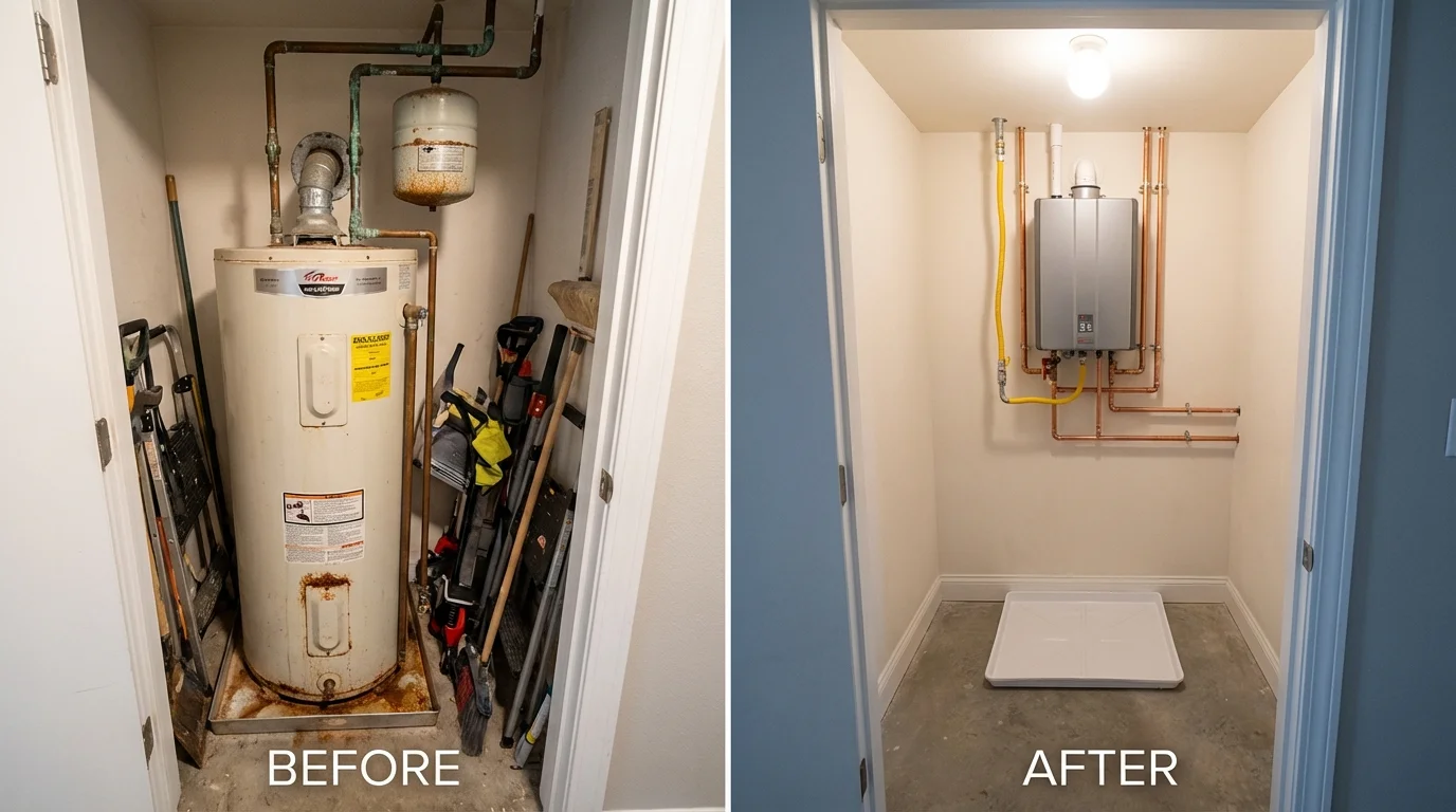 Tank water heater versus wall-mounted tankless unit comparison for Luther, OK homeowners
