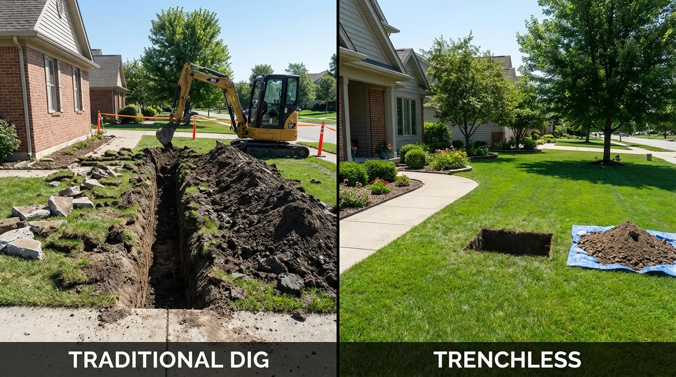 Trenchless sewer repair with minimal yard damage versus traditional excavation in Luther, OK